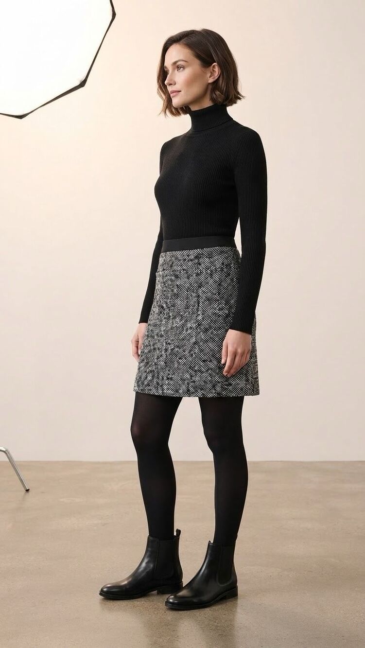 Ann Taylor Loft Black White Tweed Wool Mini Skirt Size 0P NWT workwear
